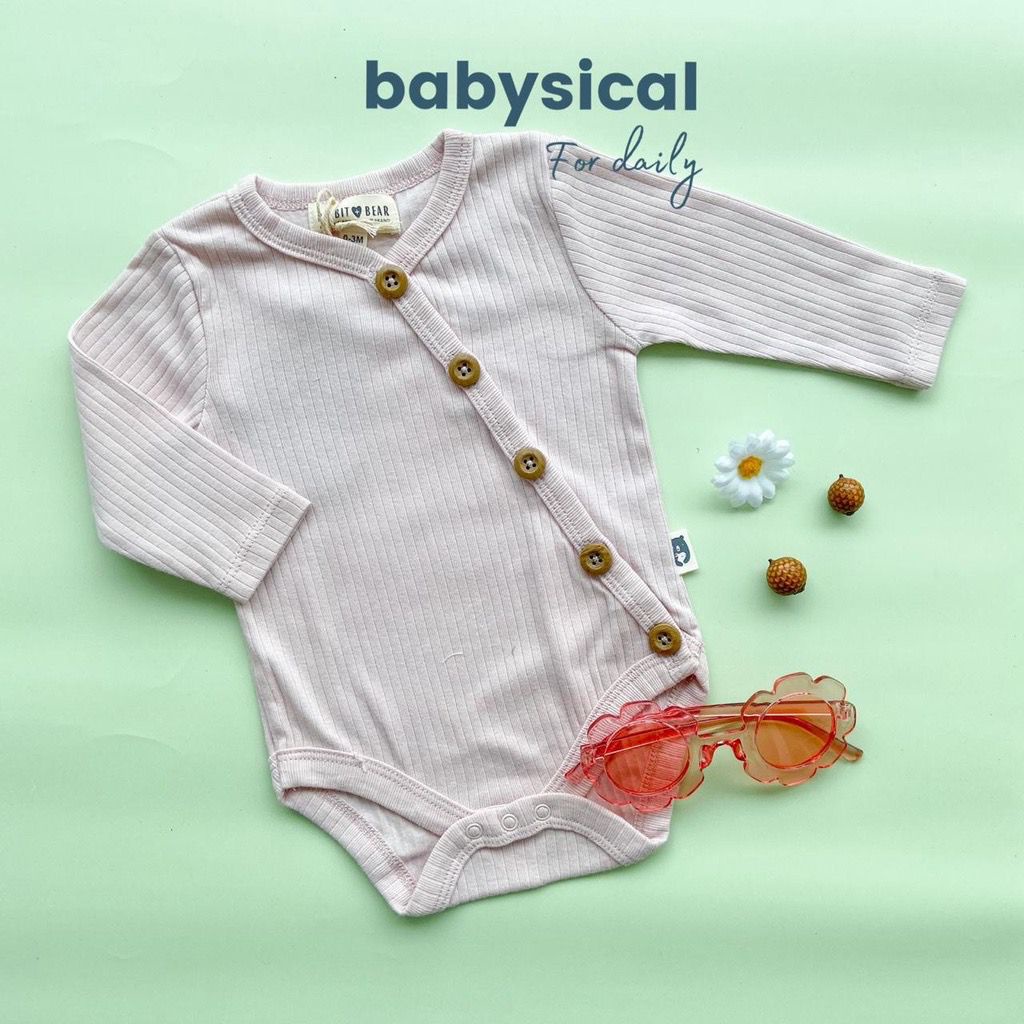 Premium Baby Jumper Rabbit and Bear LongSleeve 3-6m Knit Beige | Bodysuit Bayi | Romper Bayi