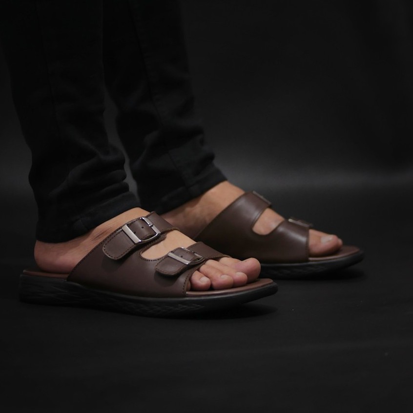 Mozza Brown | Sendal Slide Kulit Original Santai Kasual Pria Cowok Sandal Footwear | FORIND x Greata