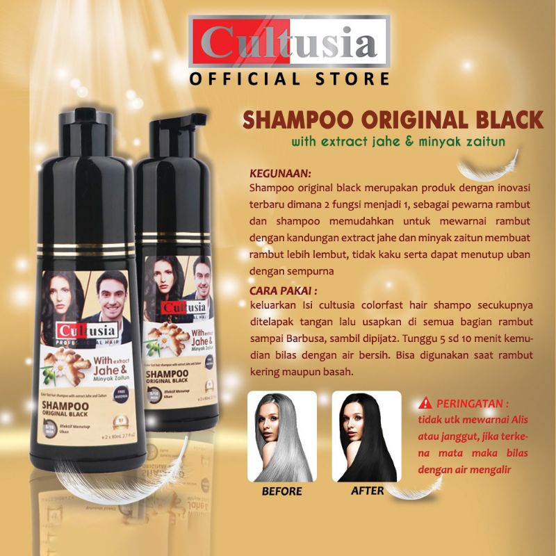 CULTUSIA SHAMPO PENUTUP UBAN 160 ml free gift /SHAMPO NONI BLACK ORI Hitam alami dengan Jahe dan min