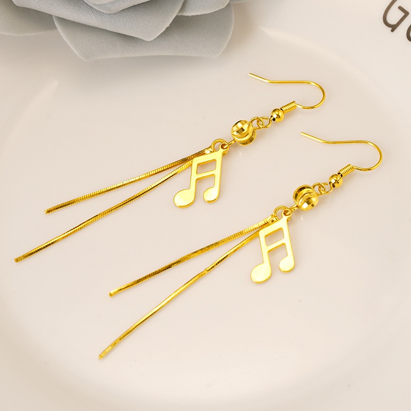 Anting Rumbai Panjang Desain Bintang Note Lapis Emas Asli Kadar 375 Gaya Bangkok Untuk Aksesoris Wanita