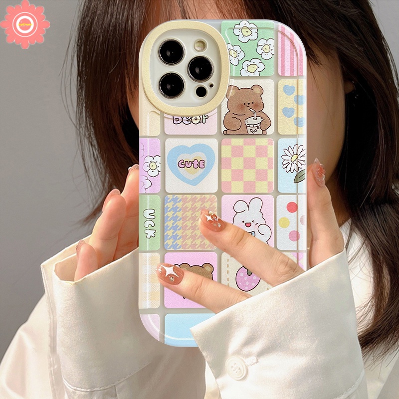 Soft Case Motif Kotak-Kotak Beruang Strawberry Bunny Untuk Samsung A14 A04 A04S A04E A52 A12 A22 A13 A53 A23 A52s A73 A32 A03 Core A33 A50 A20s A31 A51 A10s A21s A11 A71 A30s A50s A72 A03s A20 A30