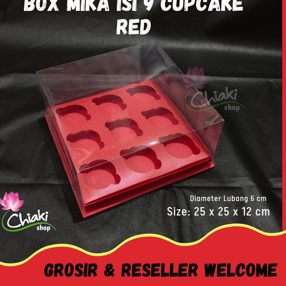 

☺ Box Mika ALAS MERAH 25 x 25 x 12 Cupcake isi 9 Cake Pudding Tart Dus RED Karton Tebal Chiaki Kotak ➣