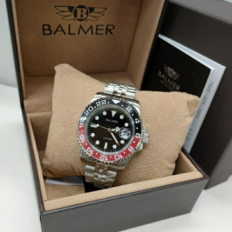 Jam Tangan Pria Balmer B.8133 Silver Plat Hitam Ring Merah Original Garansi 2 Tahun