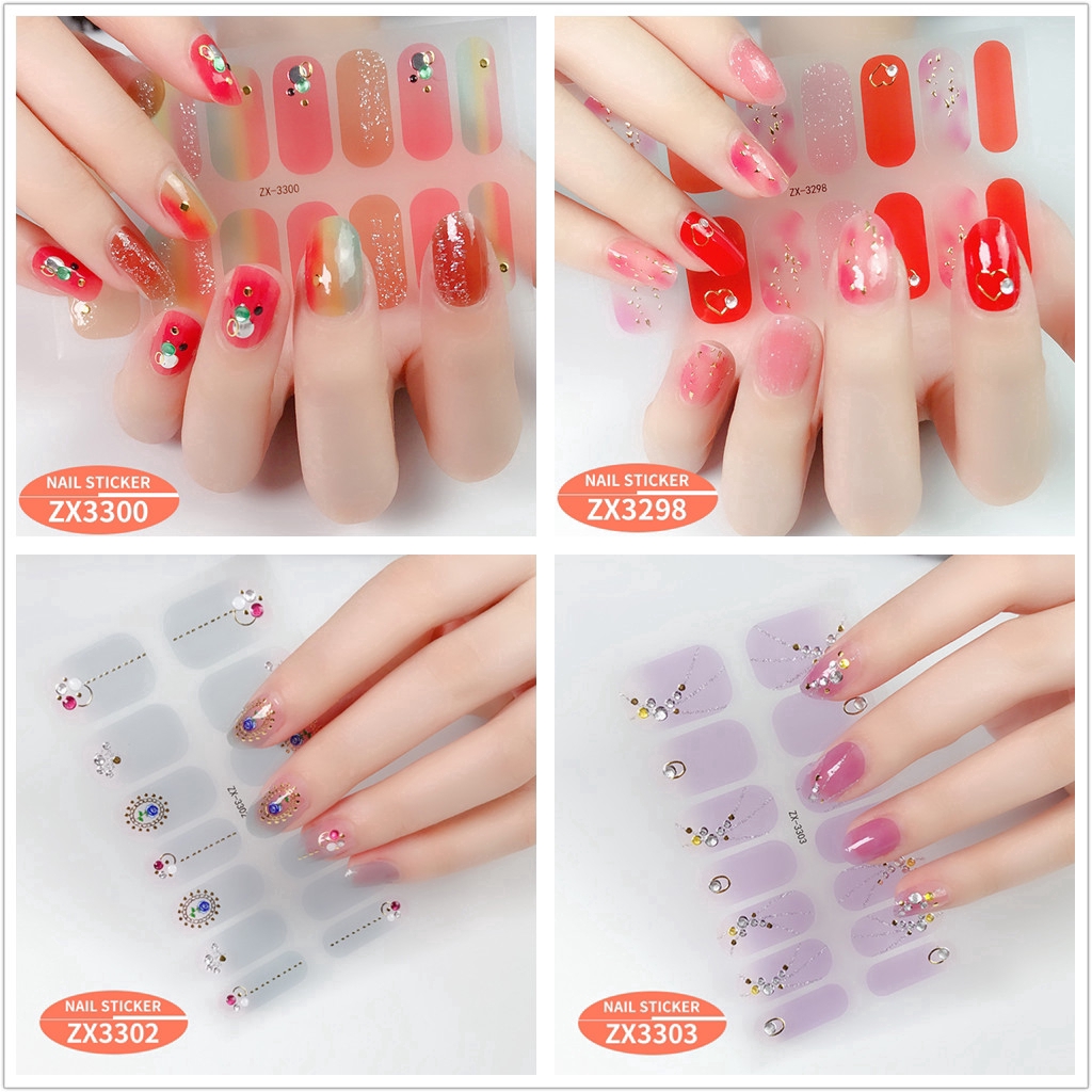 Stiker Kuku 3d Desain Berlian Mutiara Permata Warna Gradasi Laser Untuk Manicure Zx3295-3312