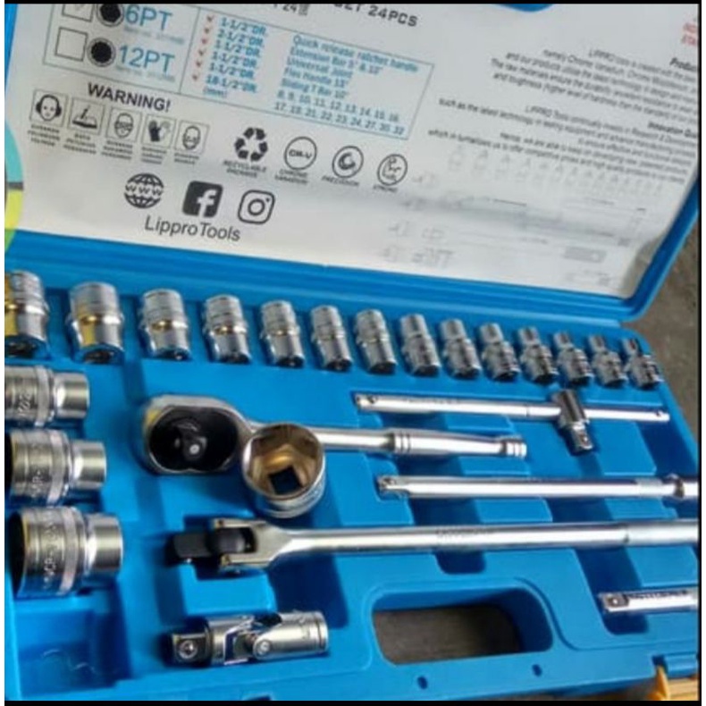 1/2 inch 24 pcs 6 PT LIPPRO kunci shock set