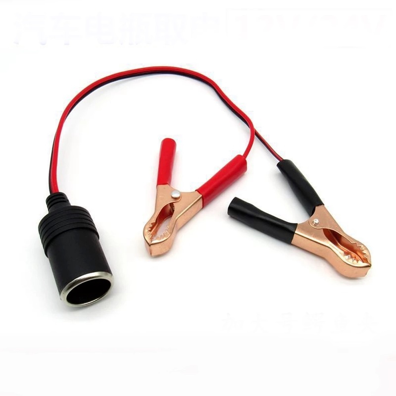 [1Pcs 12V Power Car Battery clip Cigarette Lighter][Female To Alligator Clip Extension Connector ToTerminal Clip-on Battery Adapter]