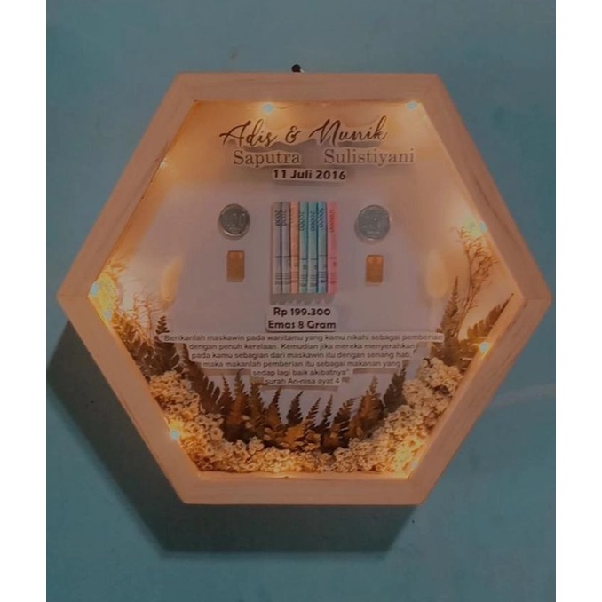 MAHAR PERNIKAHAN HEXAGON MURAH D30 AKRILIK