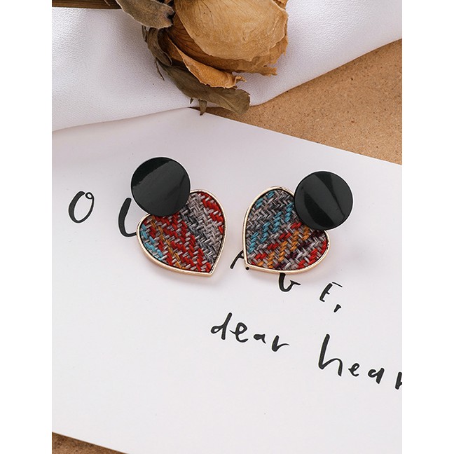 LRC Anting Tusuk Fashion 925 Silver Pin Plaid Fabric Weave Love Earrings D28110