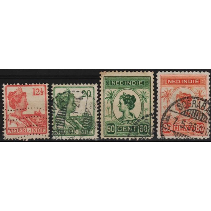 Perangko Filateli C27 Netherlands Indies VFU 4v 1913 - 1932 Queen Wilhelmina