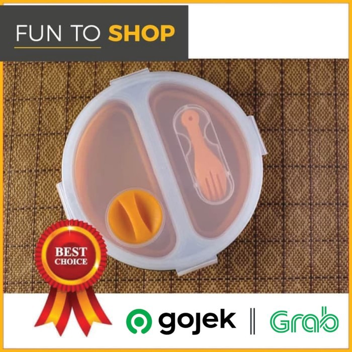 KOTAK MAKAN BULAT 2 SEKAT / KOTAK MAKAN SILIKON / KOTAK MAKAN LIPAT