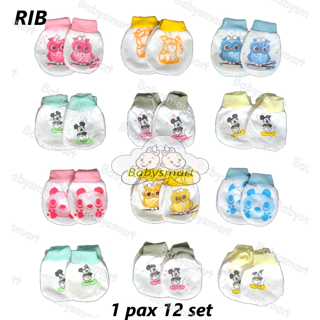 Babysmart - 12 Set Sarung Tangan dan Kaki Bayi STK New Born (NB) Bahan Katun