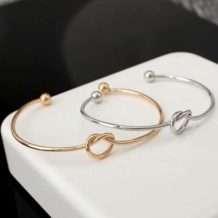 Gelang Bangle Open Desain Simpul Bahan Metal Untuk Wanita