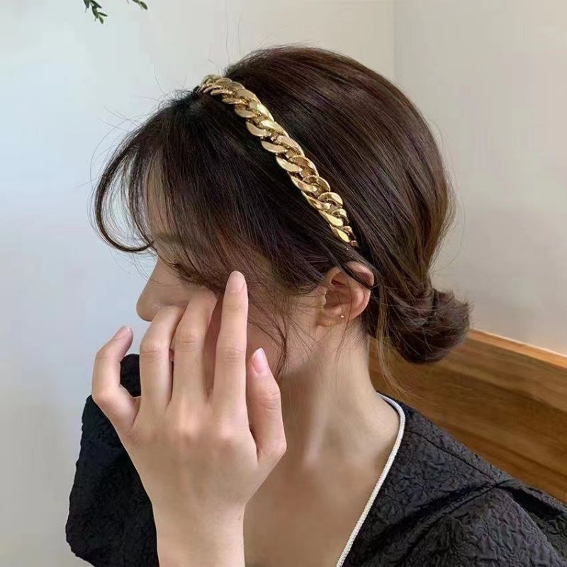 Bando Motif Rantai ukuran 1.1cm Bando Besi Emas Perak Bandana Korea bahan Alloy Chain Metal Headband Bando Bandana Gaya korea Aksesoris Rambut Murah