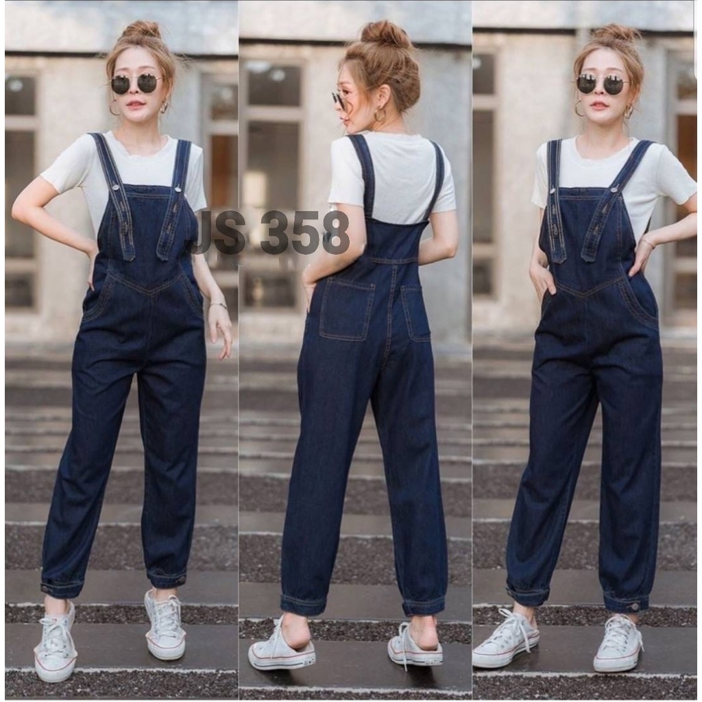 2in1 JUMSUIT JEANS 358 / SET OVERALL KODOK WANITA KOREAN STYLE TERBARU/ OVERAL REMAJA ABG TANGGUNG VR