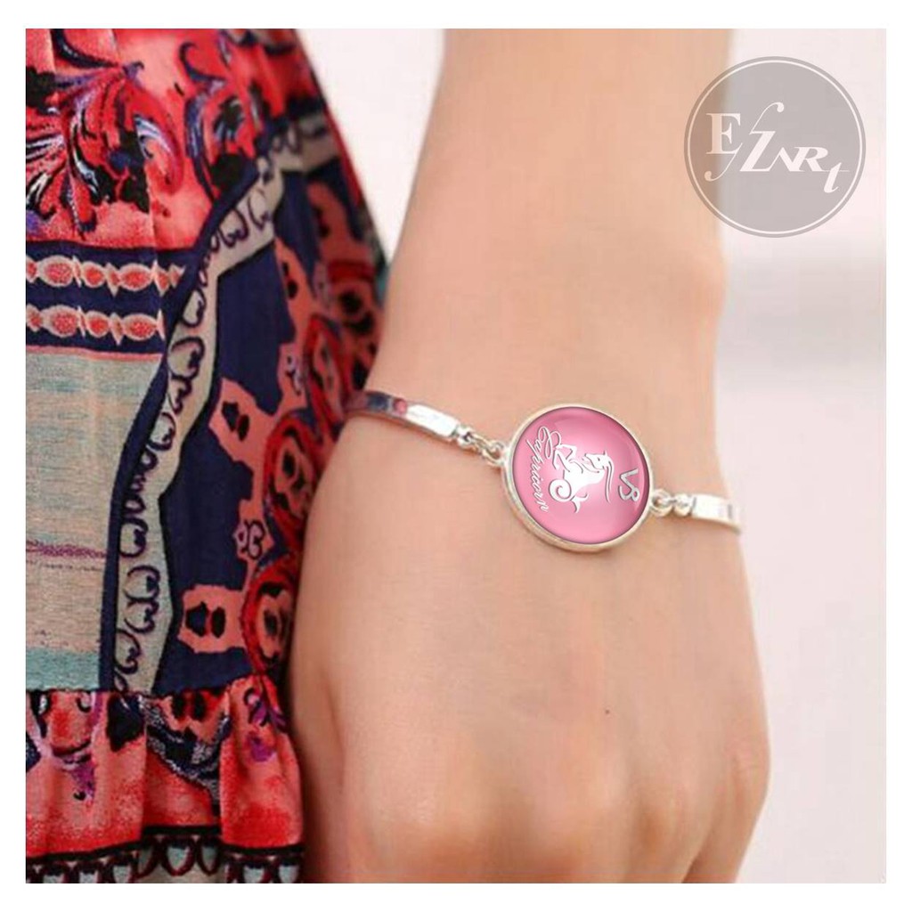 TERBARU! TEMA PINK GELANG ZODIAK BANGLE KONSTELASI 12 ZODIAC HOROSCOPE STAINLESS STEEL UNTUK WANITA