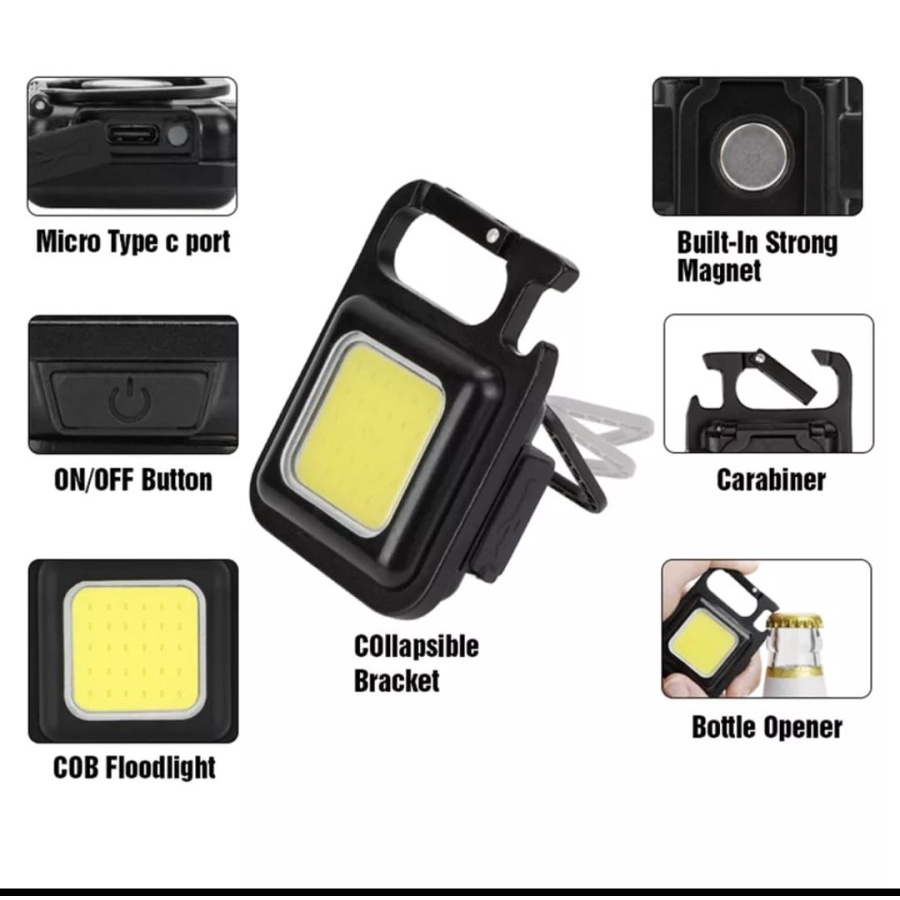 Barangunik2021 -Keychain Power Light COB Rechargeable lampu gantungan kunci waterproof