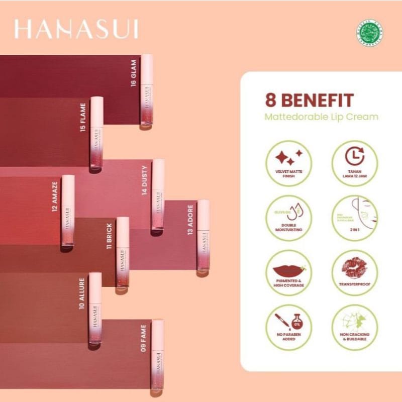 Hanasui Mattedorable Lip Cream | Matte Dorable LipCream Lipstick Cair Mate Hanasui | BOBA EDITION