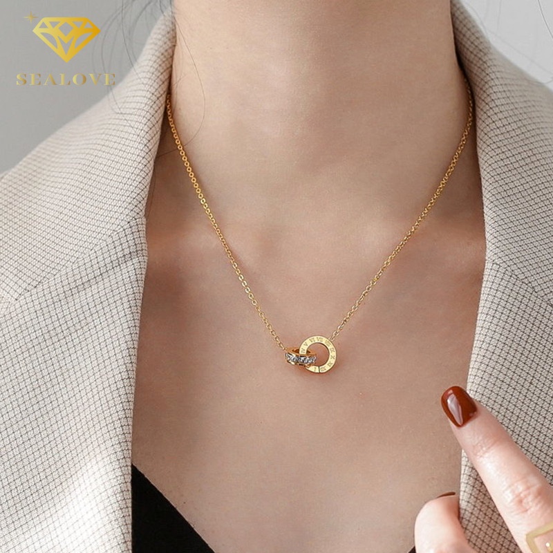 Kalung Titanium Wanita Asli anti karat dan anti luntur necklace Rantai Kalung Terukir Angka Romawi Korea Fashion Wanita Perhiasan