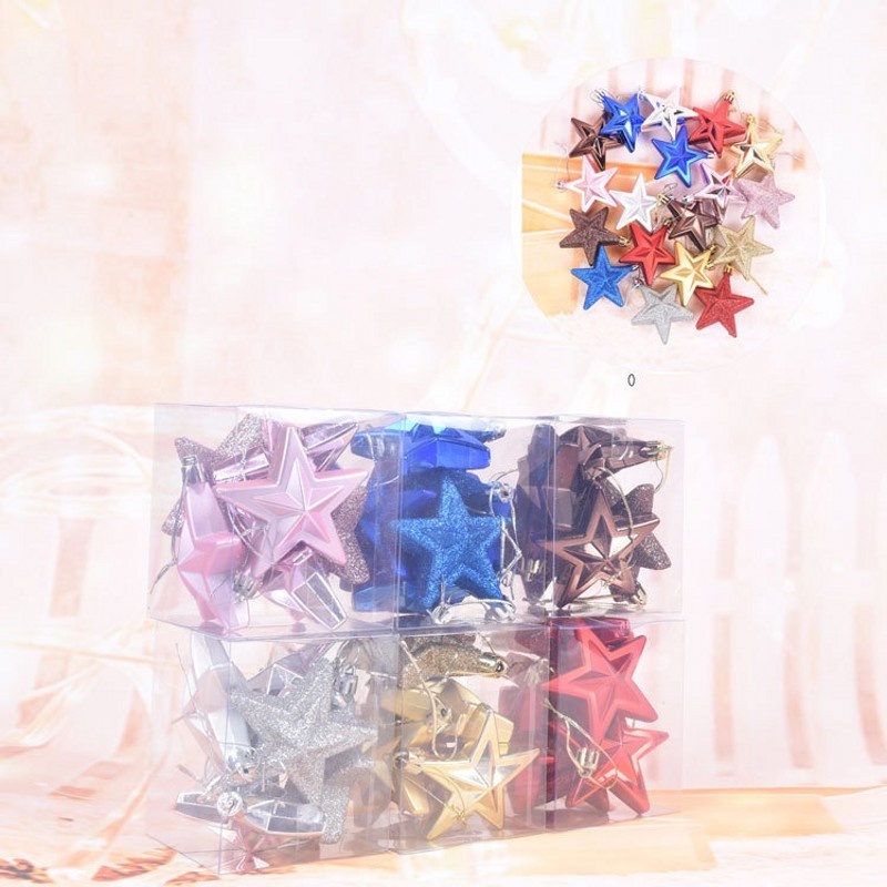 [6 Piece] [Christmas Home Decoration Products] [7CM Plastic Three-dimensional Five-pointed Star for Xmas Tree Decorative Pendants] [Christmas Decorative Hanging Ornaments]