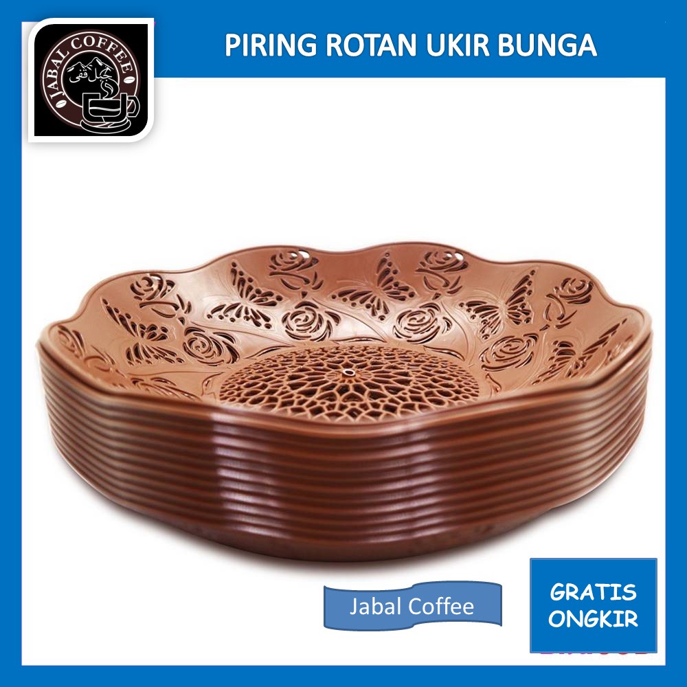 Piring Plastik Ukir / Piring Rotan Ukir Bunga / Piring Rotan Plastik Diameter 22 Cm