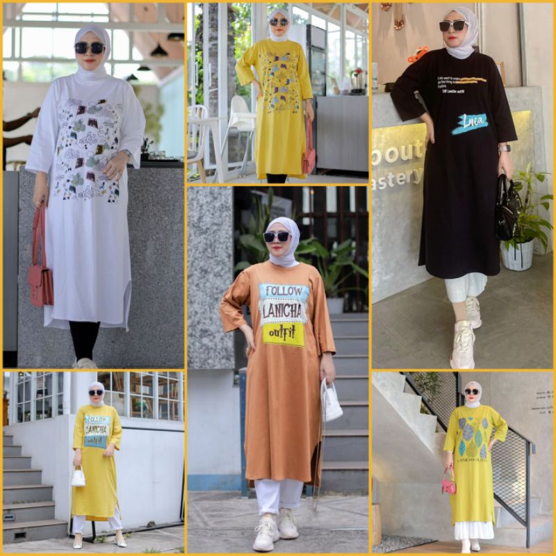 LONG TUNIK KAOS  / LONG TUNIK ORIGINAL LANICHA / LONG TUNIK OVERSIZE / TUNIK IMPORT / PAKAIAN WANITA