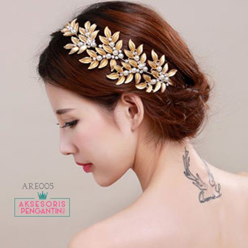 [BISA COD] HEADPIECE PENGANTIN AKSESORIS RAMBUT TIARA WEDDING GOLD ARE005