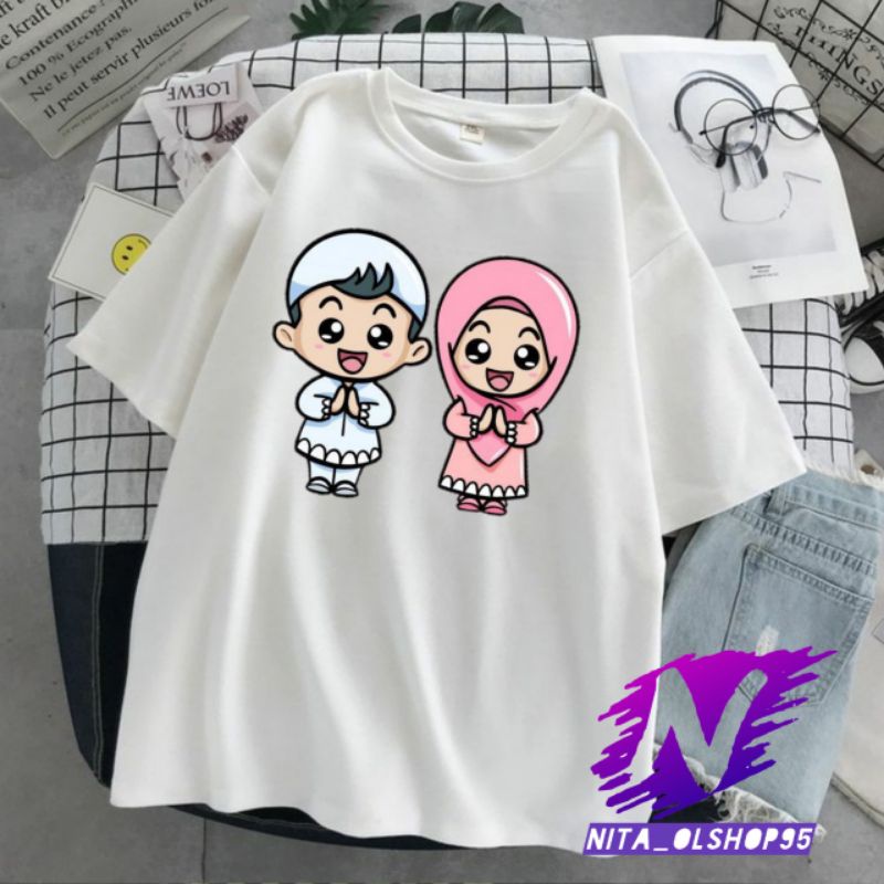 kaos hari raya baju kaos anak animasi hari raya idul Fitri dan idul adha