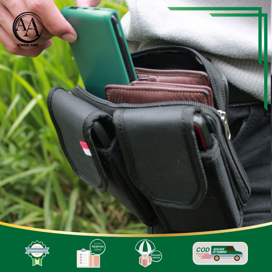 Tempat Sarung HP Pinggang KANVAS Tas Dompet Handphone Pria Resliting Pouch Hp Pria Tempat Magazine - TM02