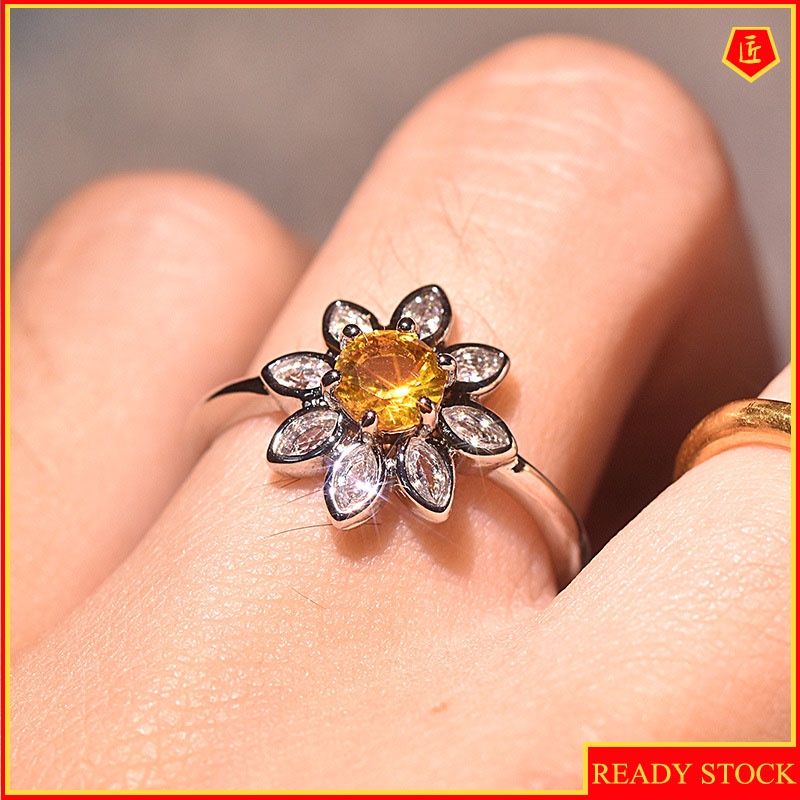 [Ready Stock]Retro Sunflower Diamond-Studded Ring Simple All-Match