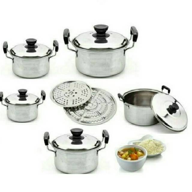 PANCI SET STAINLESS NEW DUTCH OVEN STEAMER 5 PCS ROSH