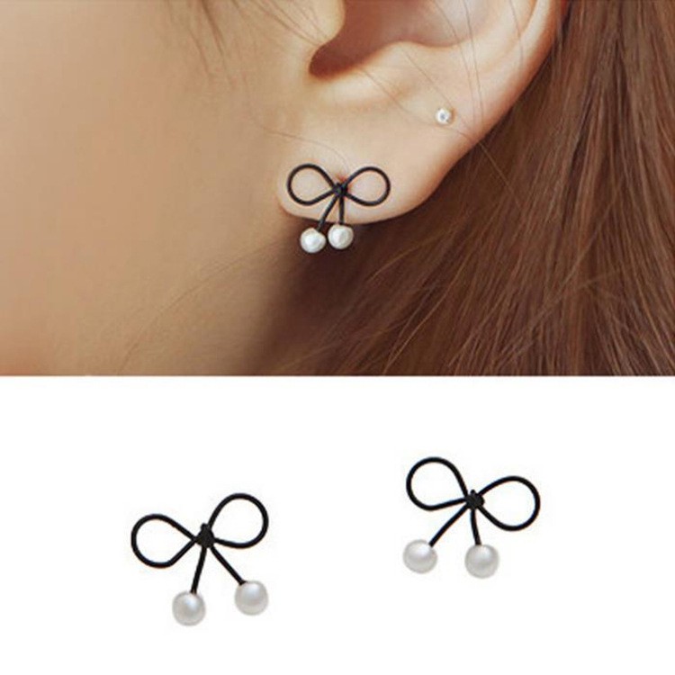 Anting mutiara wanita busur mode Korea