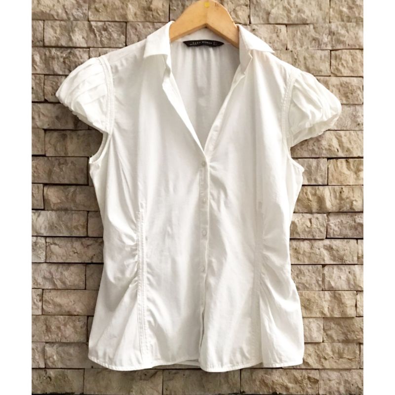 PRELOVED ZARA WHITE SHIRT WOMAN ORIGINAL - ATASAN BLOUSE KEMEJA TANGAN PENDEK WANITA ORI