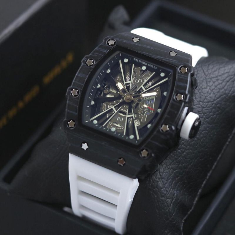 JAM TANGAN PRIA RM42 TALI RUBBER TANGGAL AKTIF BODY CARBON DM 4.2CM FREE BOX  || JAM TANGAN FASHION PRIA