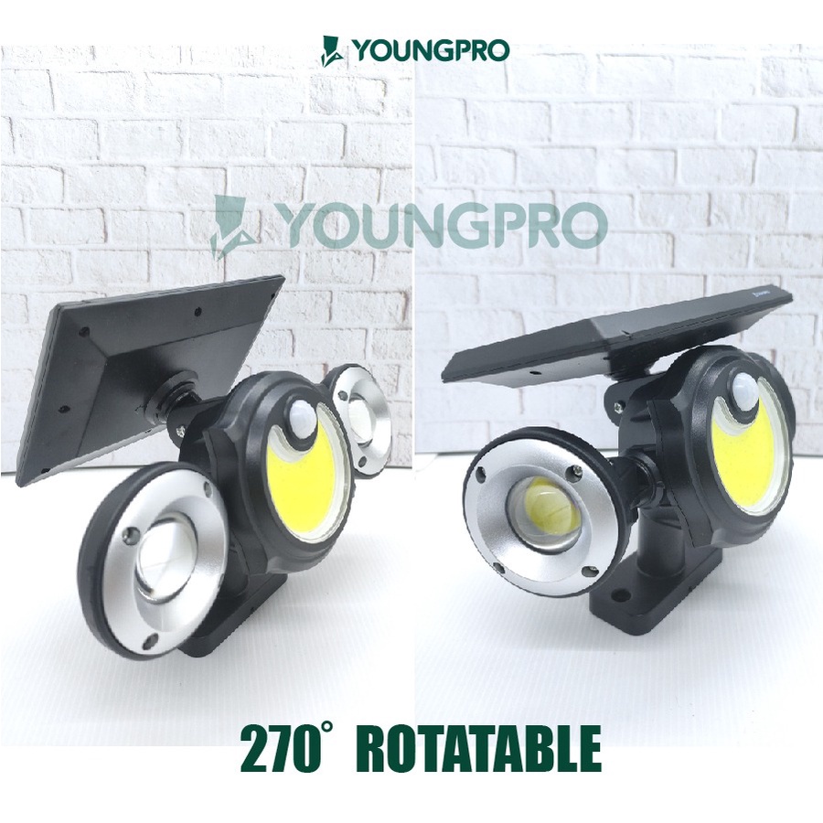 YOUNGPRO Solar Outdoor Light Lampu Dinding 3 Kepala Sensor Gerak YSF-NEO