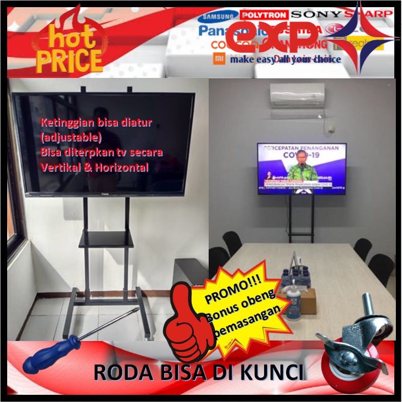 Garansi cocok!!! Bracket TV Standing 32&quot; s/d 65&quot; UNIVERSAL pakai RODA KOKOH 100% BESI MURNI-1