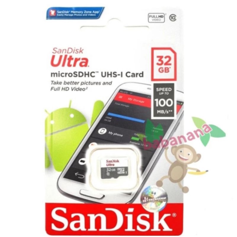 SanDisk Ultra MicroSDHC UHS-I 32GB 100MB/s Original - No Adapter