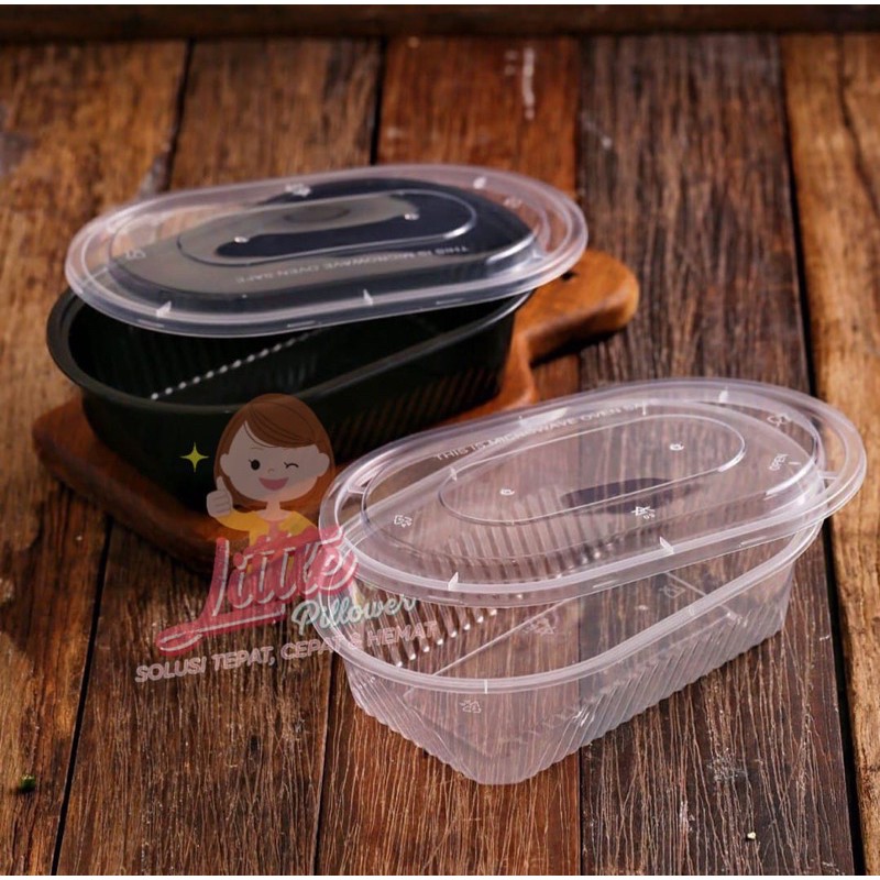 (ISI 25pcs - OVAL 750ML HITAM) Thinwall OVAL 750ml HITAM /lunch box plastik/kotak makan bento