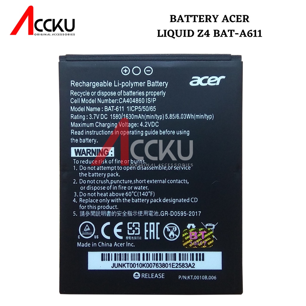 BATERAI ACER LIQUID Z4 BAT-A611 BATTERY ACER LIQUID Z4 BAT-A611 HIGH QUALITY