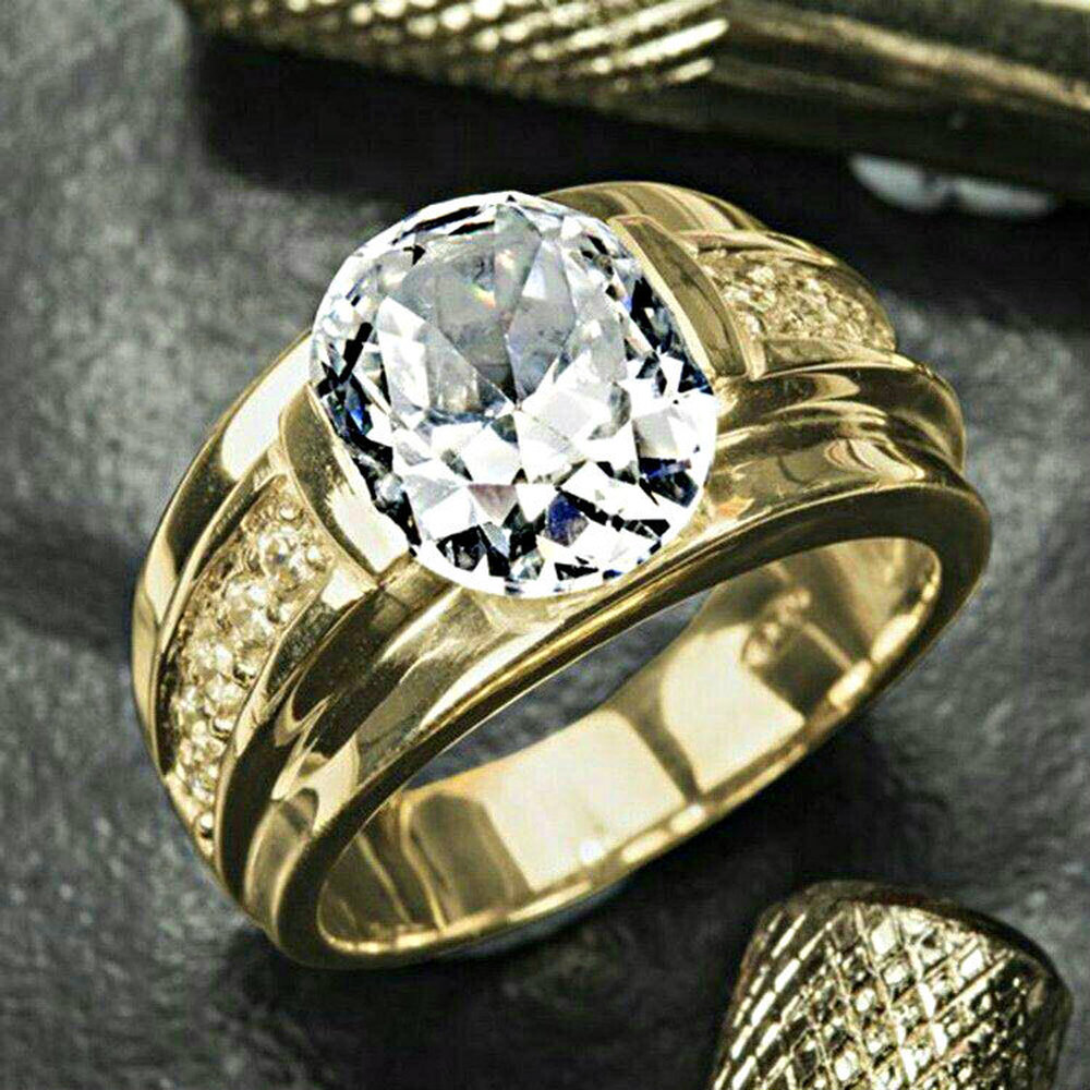 18rb Emas Kristal Pria Wanita Perhiasan Fashion Baja Titanium Berlian AAA Zirkon Pesona Kawin Cincin Gold Rings