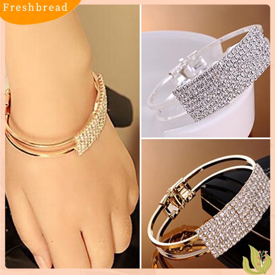 [Fresh] Gelang Bangle Cuff Kristal Bling Elegan untuk Hadiah Wanita