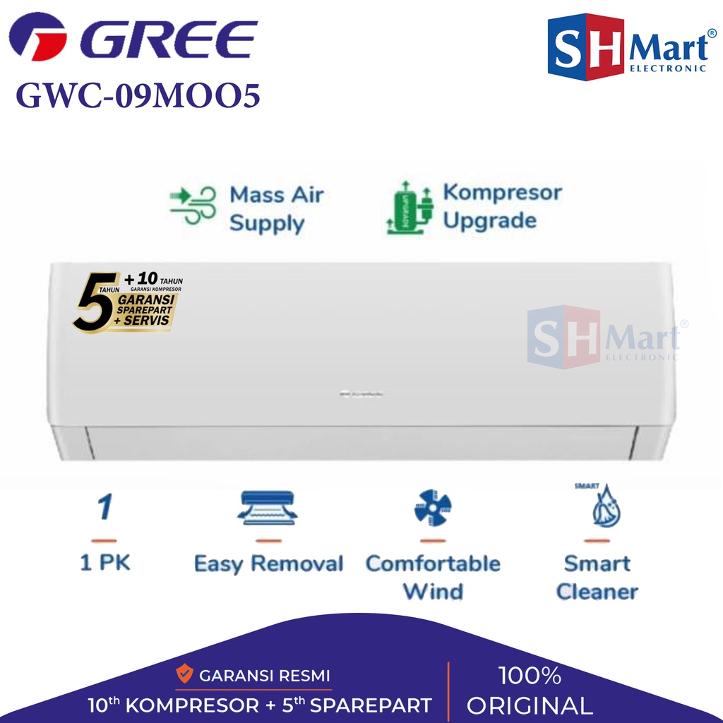 AC 1 PK GREE GWC-09MOO5S / 09MOO5S SMART CLEANING GARANSI RESMI (MEDAN)