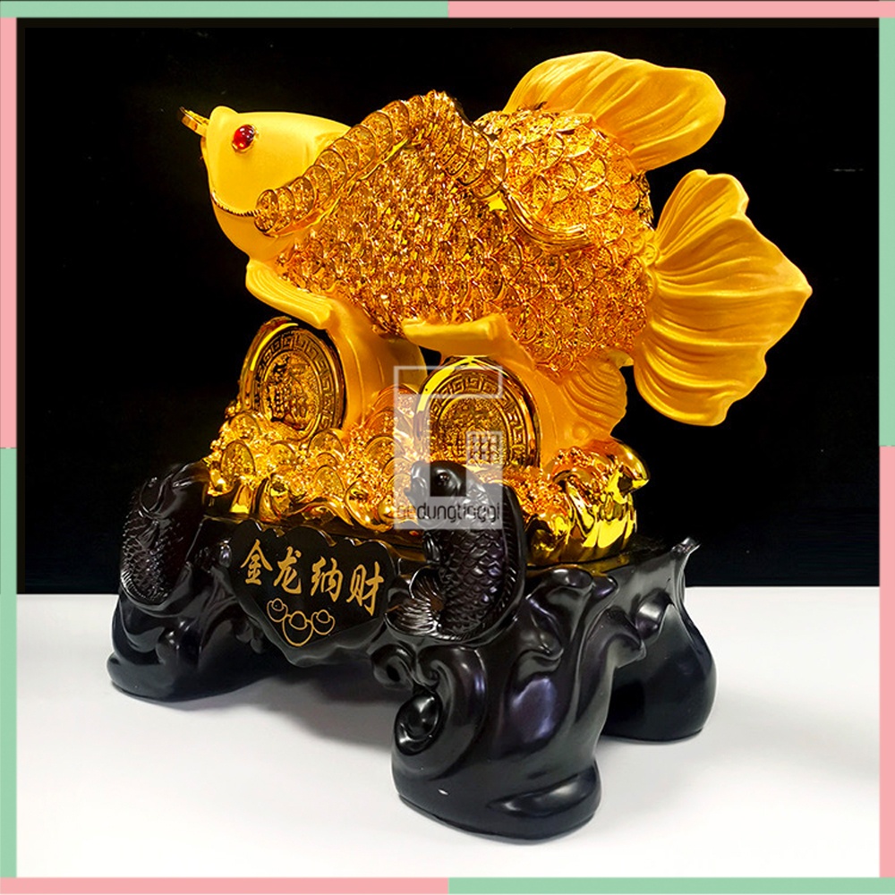 Patung Pajangan Hiasan Ikan Arwana Arowana Golden Silver Red Supered Gold Albino Hb Pino Jardini Jardin Crossback Bluebase Mata Merah Kado Hadiah Fengshui Fengsui Feng Shui Hoki Rejeki Keberuntungan Kemakmuran Gigit Uang Coin Koin Emas Resin Baby Jumbo XL