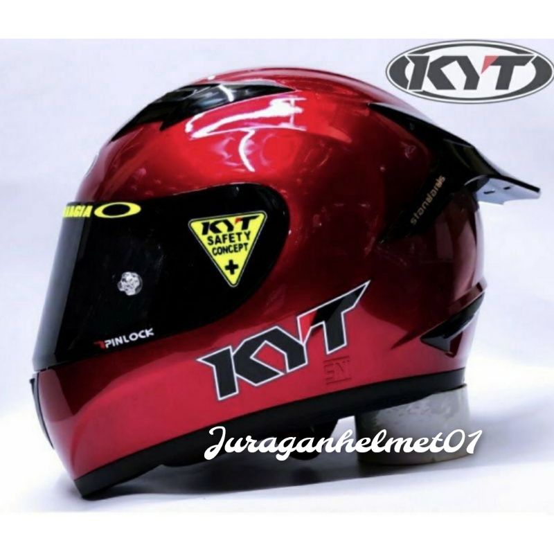 helm full face kyt r10 paket ganteng merah marun
