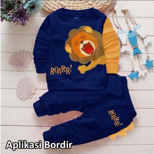 stelan sweater jogger anak motif LION 1-6thn