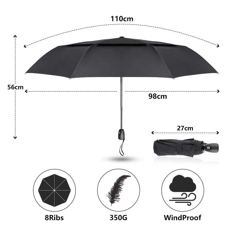 Payung Hitam Polos Payung Lipat Hitam Besar Polos Tahan Angin Black Foldable Umbrella