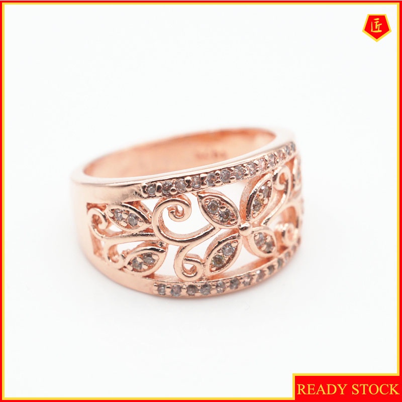 [Ready Stock]Women's Fashion Rose Gold Four-Leaf Clover Hollow Ring