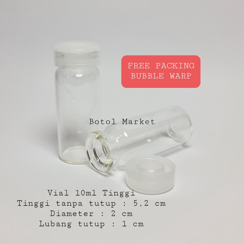 Vial 10ml TINGGI botol kaca tester tutup sumbat Plastik