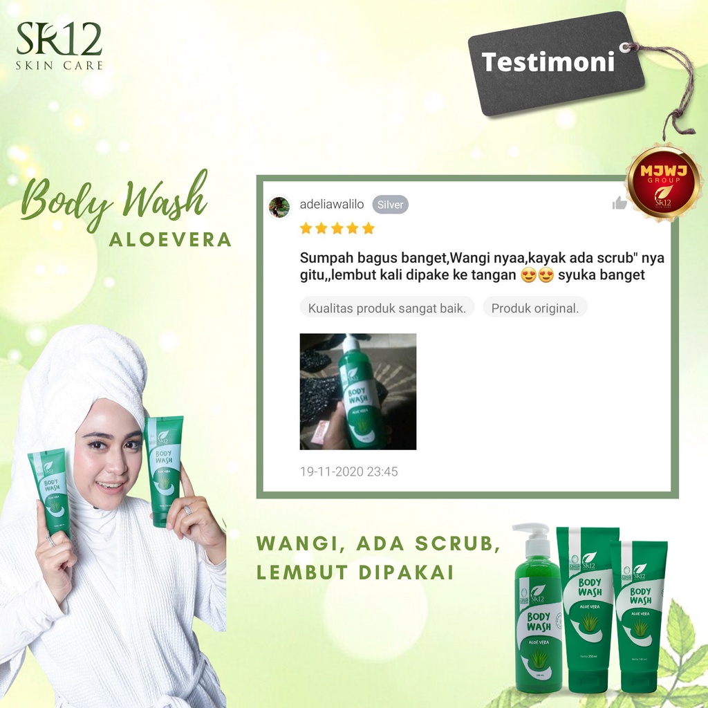 Body Wash SR12 Sabun Mandi Herbal BPOM Badan Wangi Bersih dan Segar Aroma Relaksasi Aloe Vera 250 ml