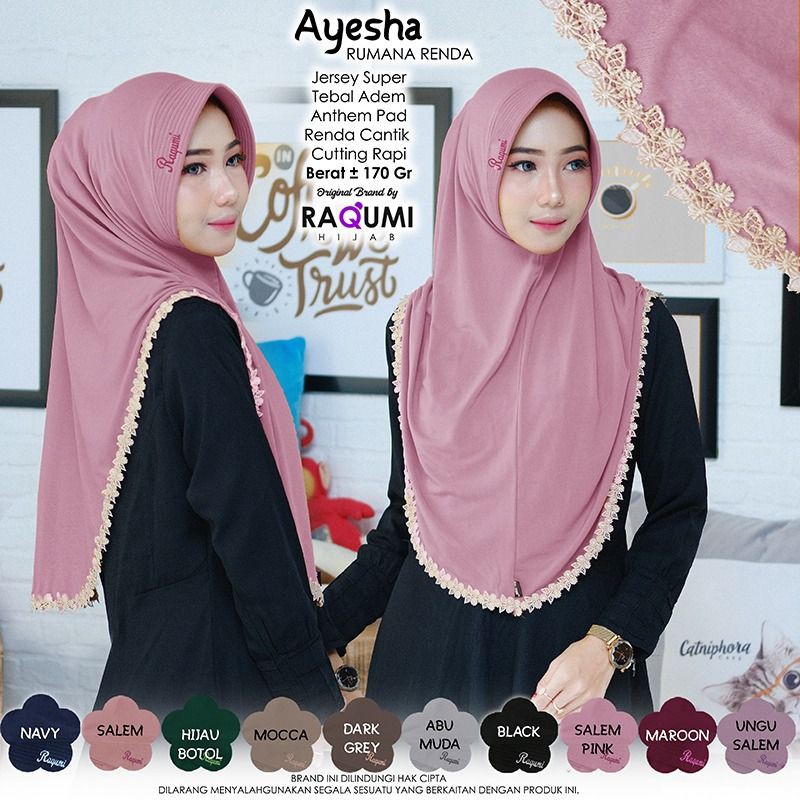 PROMO AYESHA ORIGINAL RAQUMI HIJAB | Jilbab Renda Raqumi | Jilbab Pink PROMO Raqumi | Jilbab Daily R