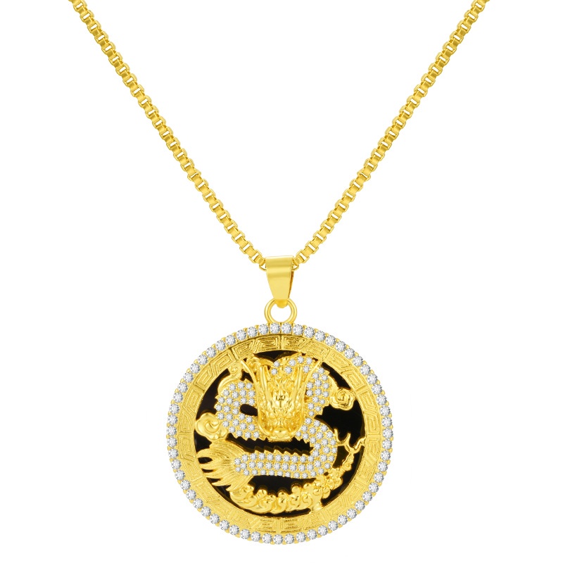 Liontin Desain Naga Lapis Emas Asli Kadar 375 Hias Berlian Untuk Pria Dan Wanita